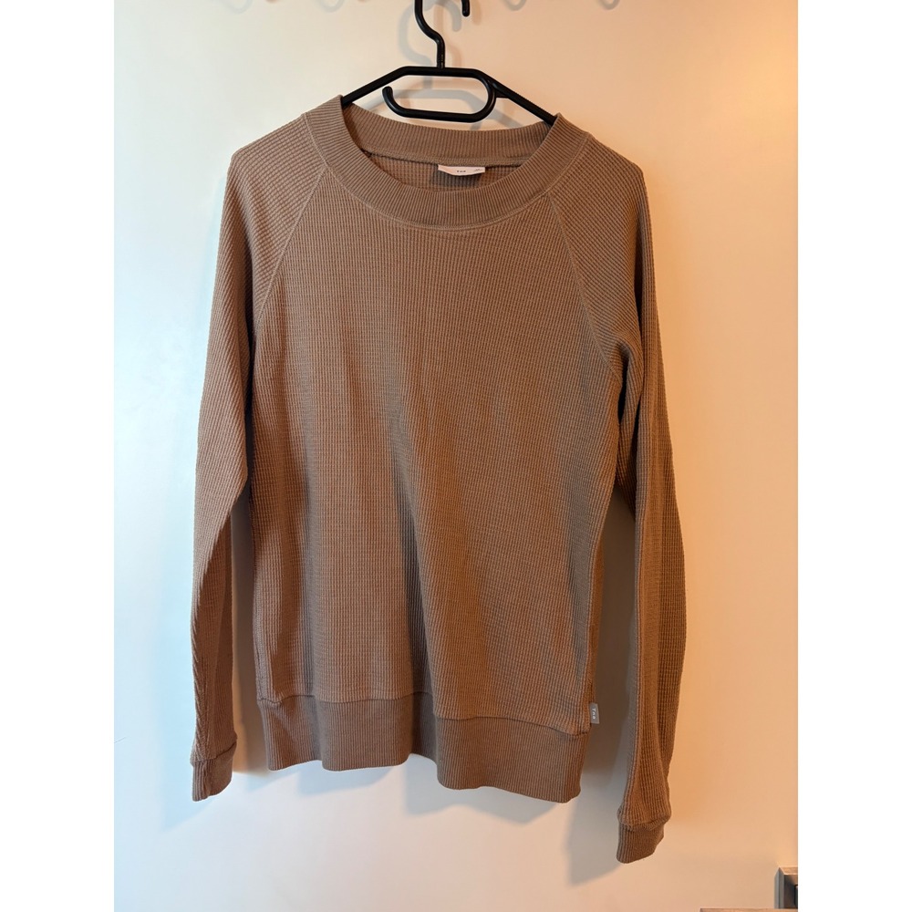 Tna Aritzia Waffle Knit Thermal Long Sleeve Top Brown Tan XS Raglan Crew Neck